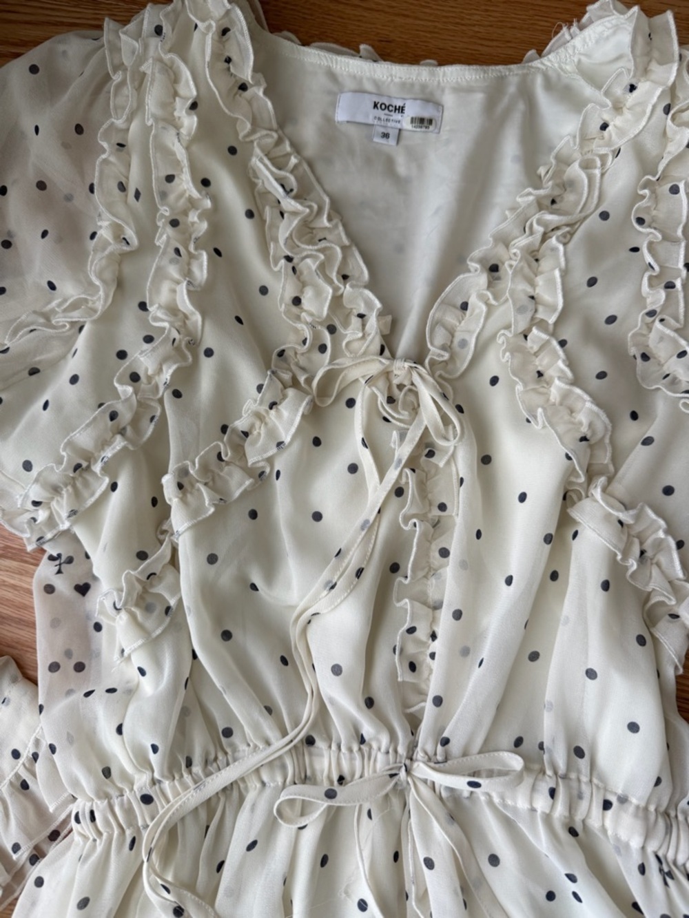 Koché Collective Polka Dot Ruffle Lace-Up Dress Size 36 Sheer Romantic - Picture 6 of 11